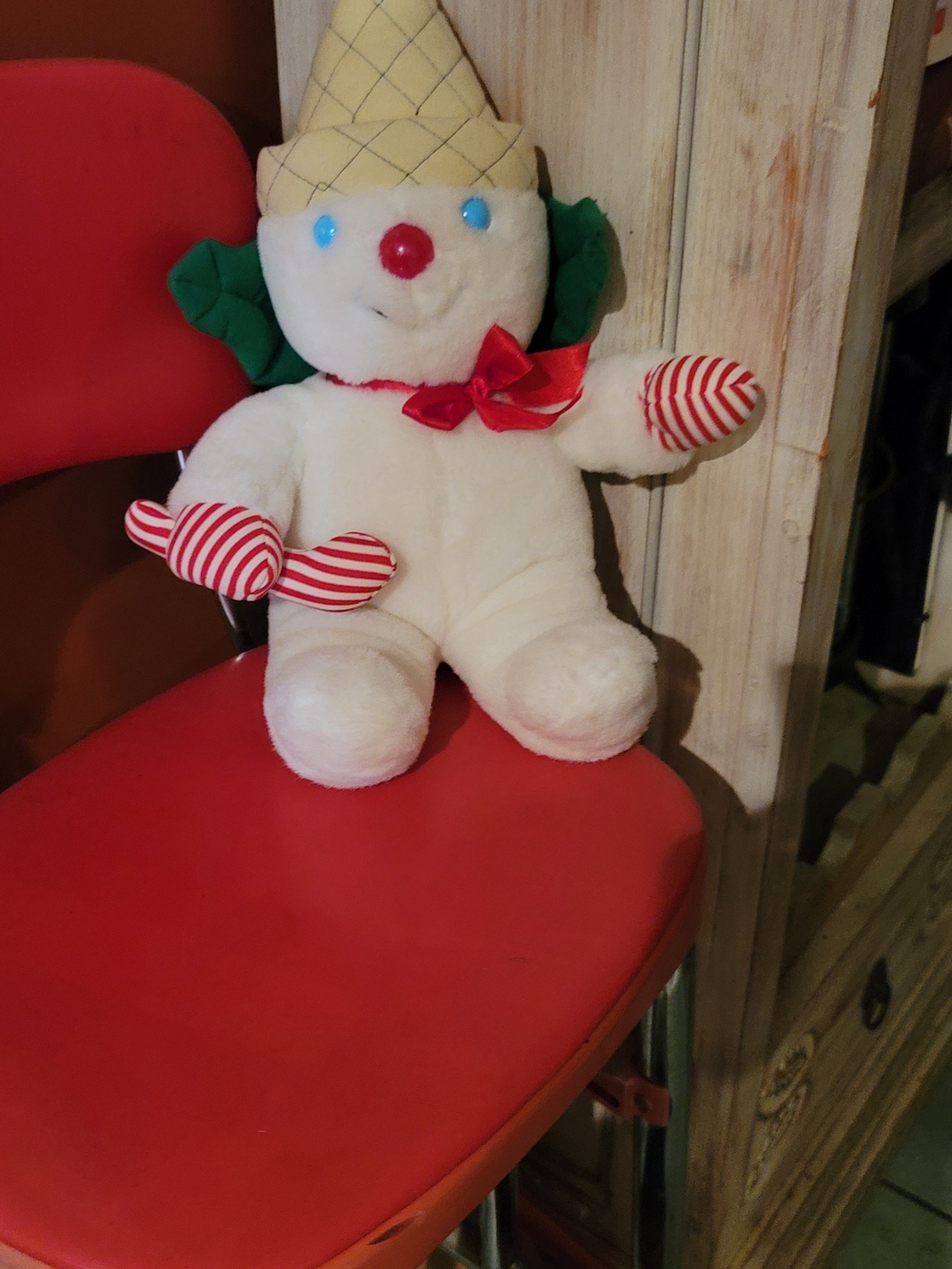 1993 Mr. Bingle Plush Holiday  Snowman Soft Toy - White with Red Accents